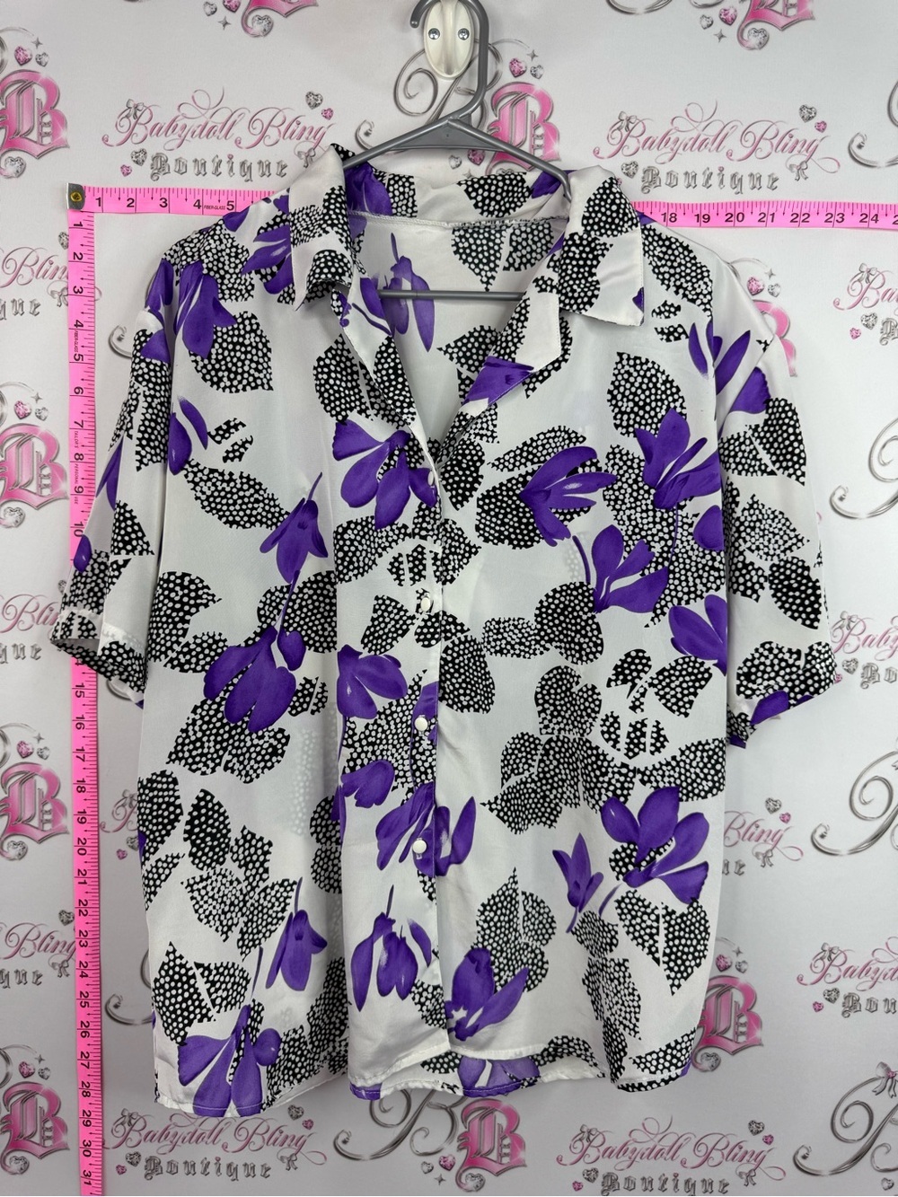 Tshirt button up vintage Purple Floral Print Button-Up Blouse